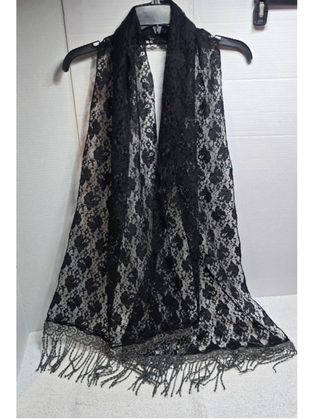 Women's Maurices Black Lace Fringe Scarf One Size